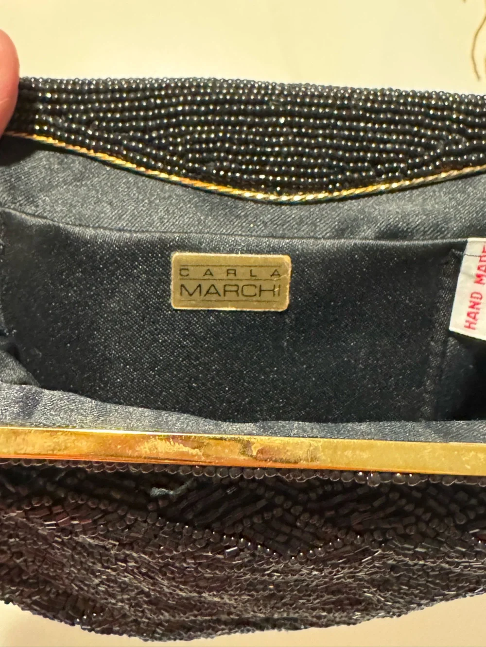 Black Beaded Evening Wristlet with Gold Chain